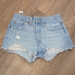 Levi's Light Blue Distressed Jean Shorts Button Fly Size 26